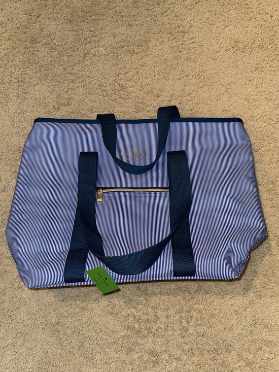 kate spade Handbags - kate spade navy & white striped nylon tote with gold logo